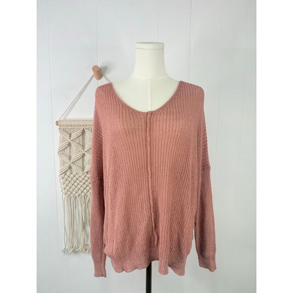 Lulu's Eloise Dusty Pink V Neck Loose Knit Sweater Small - Picture 4 of 11